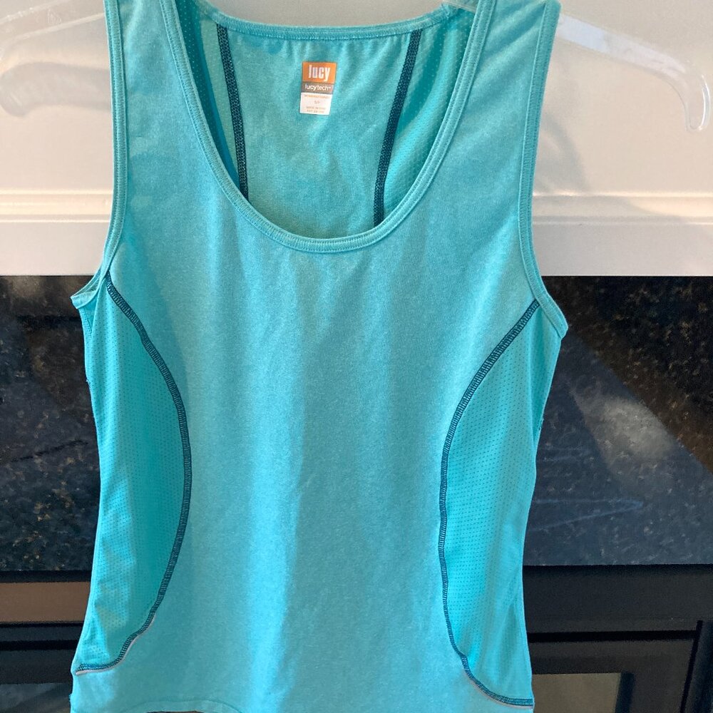 LUCY TECH BREATHABLE TANK TOP WOMEN'S SIZE S PERFORMANCE ATHLETIC TURQUOISE.